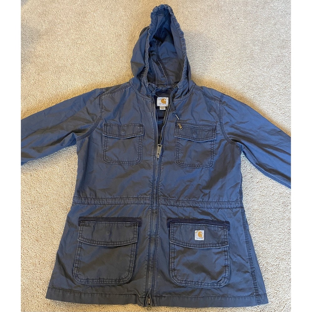 Carhartt Anorak Canavad Jacket Girls 8-10 Blue Full Zip Hooded Western Outdoor